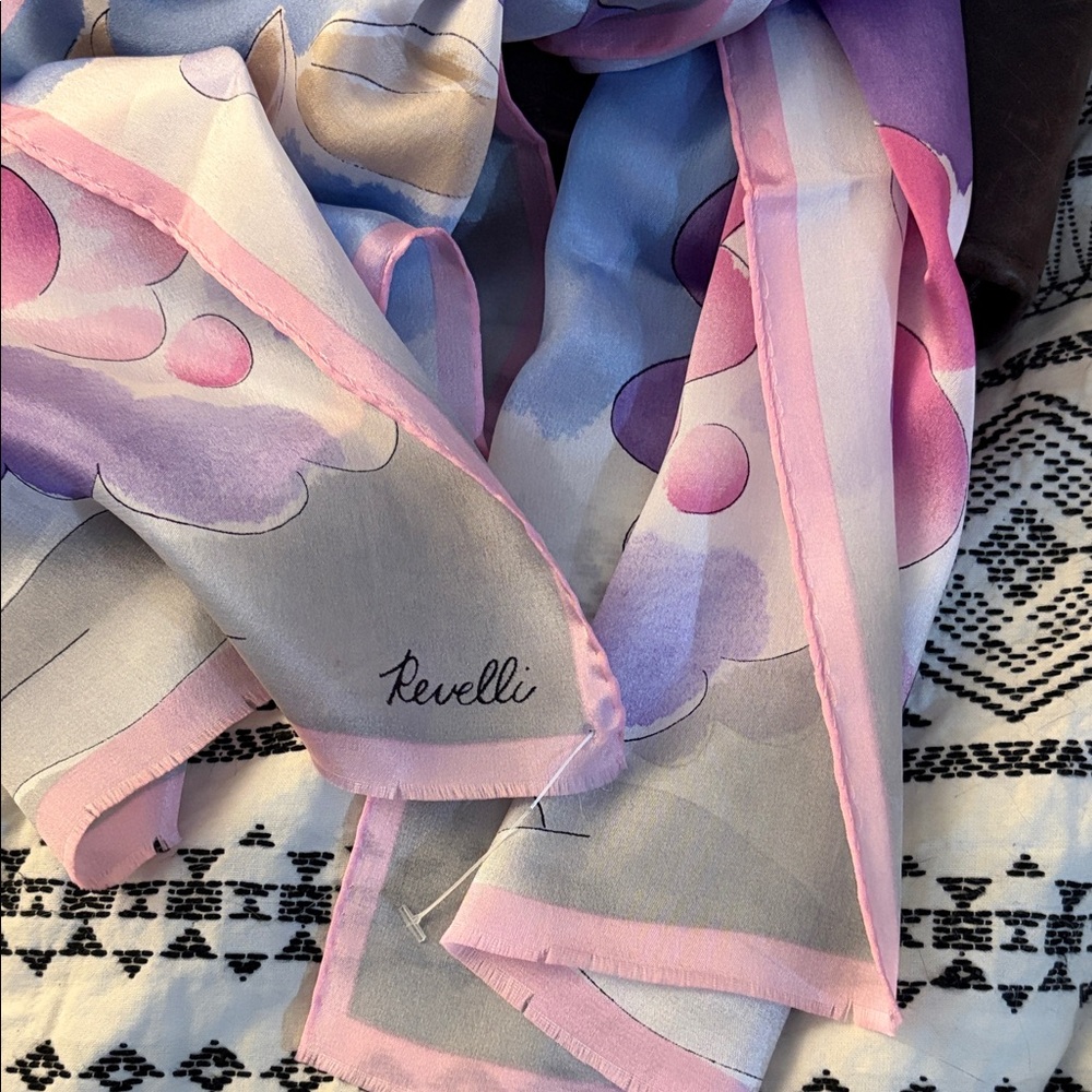 Revelli Floral Pastel Silk Scarf in Pink, Lavender, Blue
